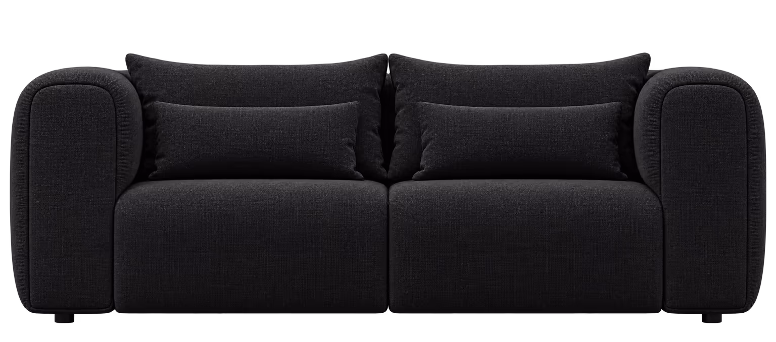The Luma sofa in charcoal, seen from the front