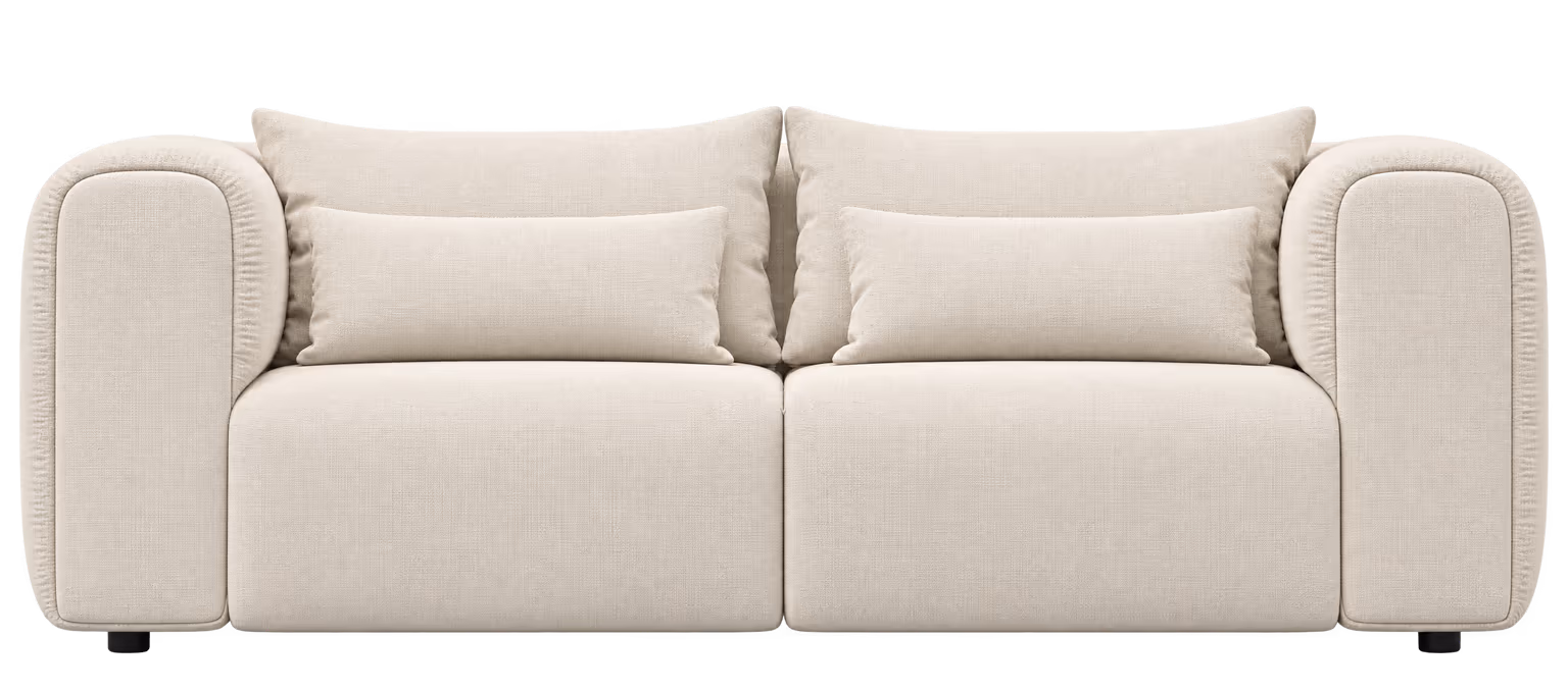 The Luma sofa in cream, seen from the front